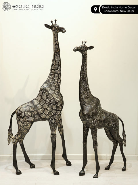 53" Pair of Giraffe Statues in Brass - The Tallest Animal on Earth