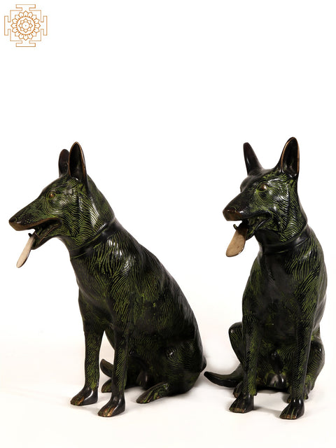 21" Pair of German Shepherd Dog Brass Statue