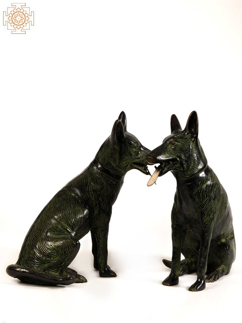 21" Pair of German Shepherd Dog Brass Statue