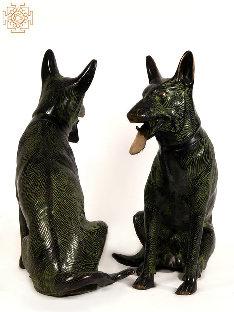 21" Pair of German Shepherd Dog Brass Statue