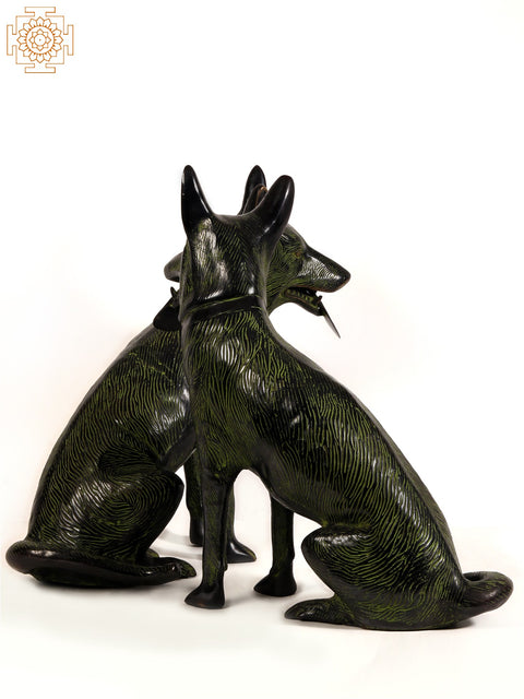21" Pair of German Shepherd Dog Brass Statue