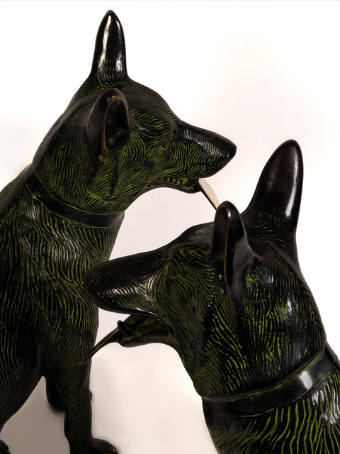 21" Pair of German Shepherd Dog Brass Statue