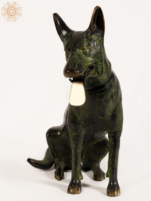 21" Pair of German Shepherd Dog Brass Statue