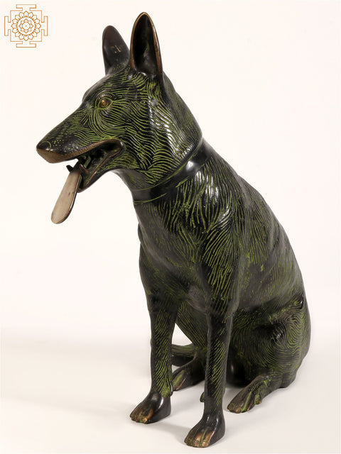 21" Pair of German Shepherd Dog Brass Statue