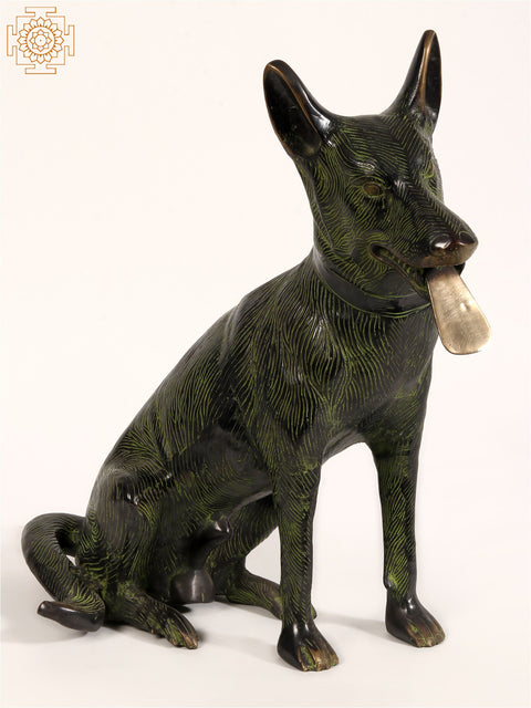 21" Pair of German Shepherd Dog Brass Statue