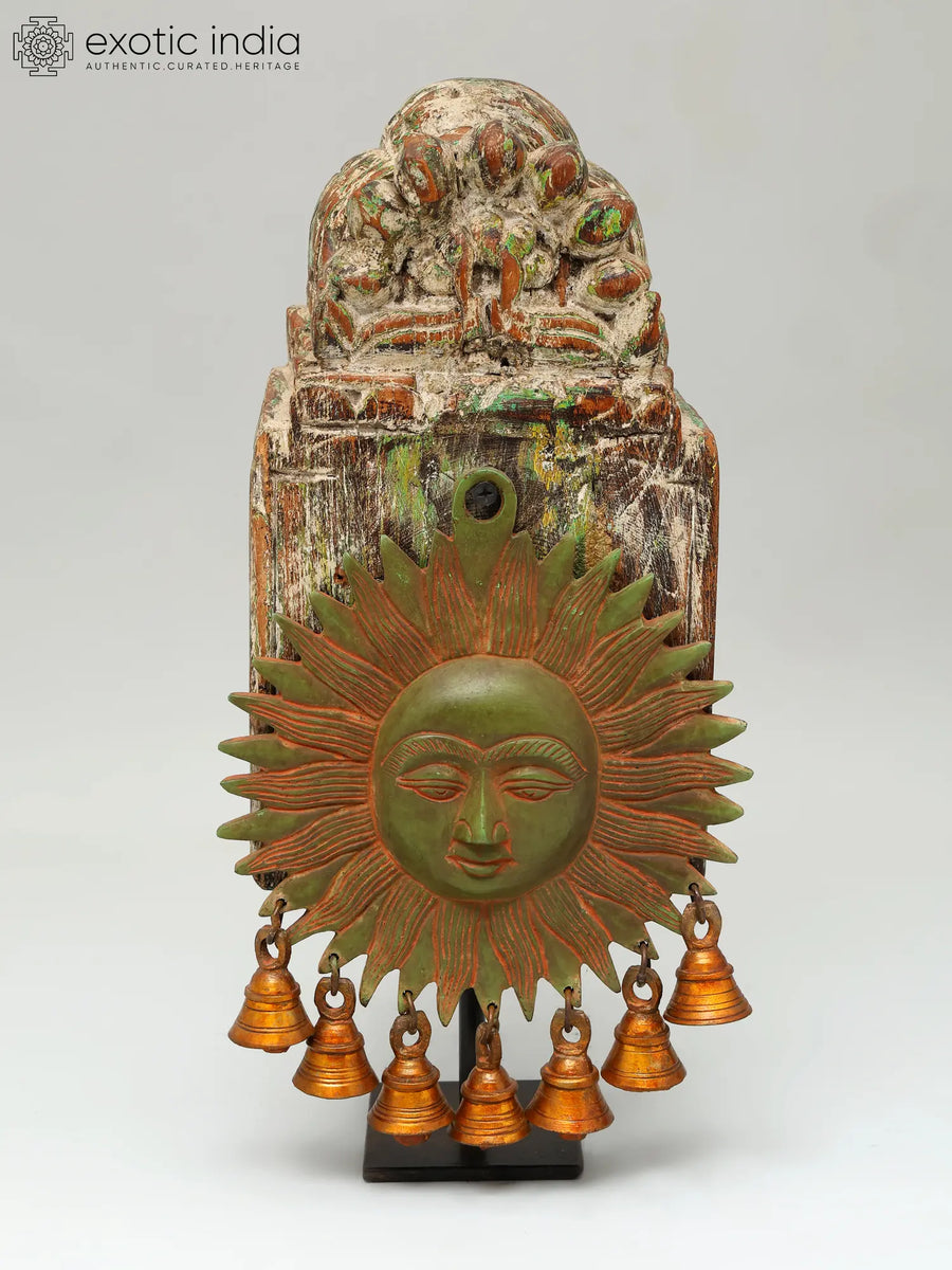 14" Brass Sun Wall Hanging with Wooden Stand