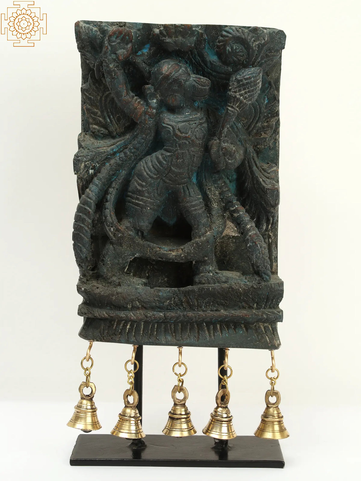 14" Designer Wooden Hanuman with Dangling Bells in Brass