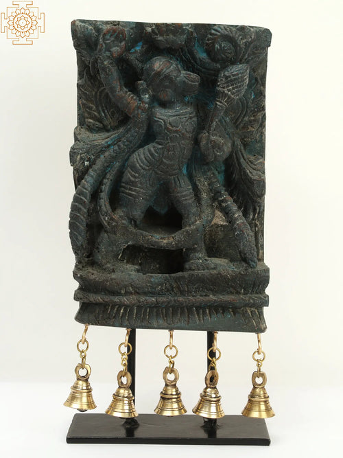 14" Wooden Hanuman Statue with Brass Dangling Bells