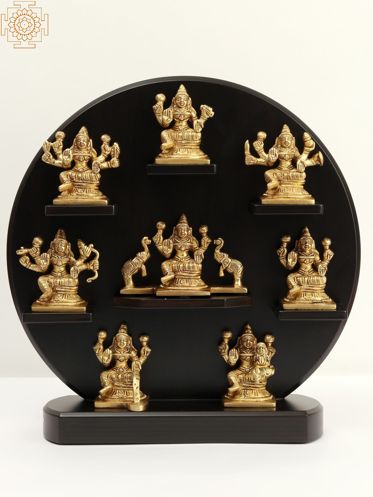 12" Ashta Lakshmi Wooden Brass Wall Hanging Set for Pooja