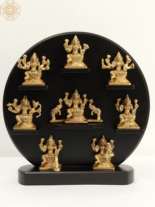12" Ashta Lakshmi Wooden Brass Wall Hanging Set for Pooja