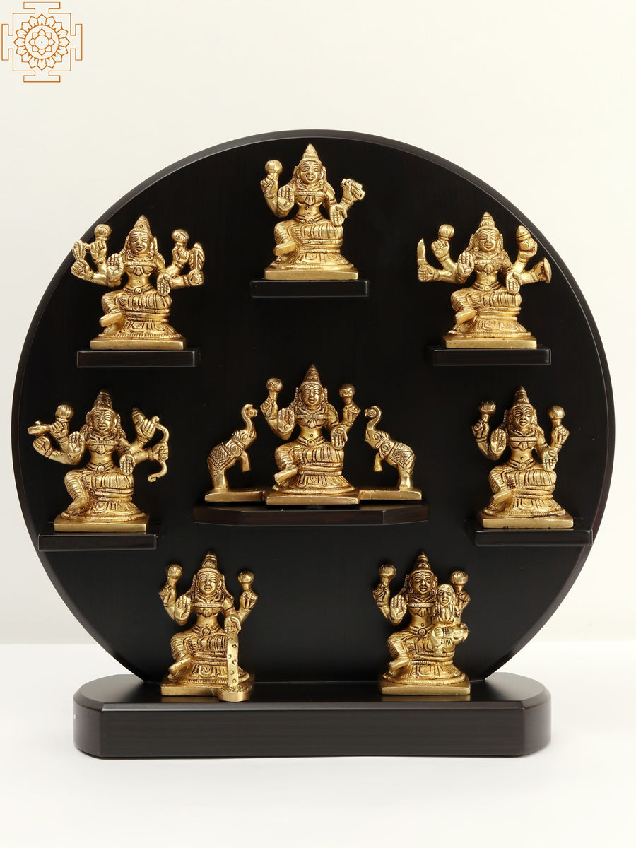 12" Ashta Lakshmi Wooden Brass Wall Hanging Set for Pooja