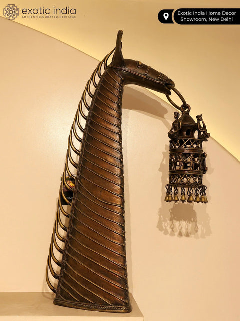 28" Tribal Decorative Horse Head in Brass with Dangling Bells | Home Decor