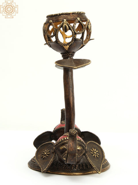 11" Designer Lamp with Elephnats in Brass