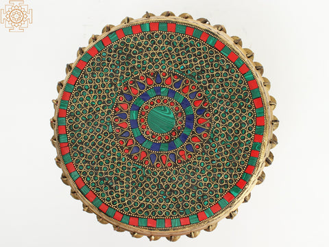 9" Designer Pedestal with Dangling Ghungroos | Brass with Inlay Work