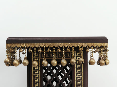 18" Wooden Designer Pedestal/Chowki with Dangling Ghungroos in Brass