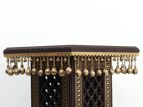 18" Wooden Designer Pedestal/Chowki with Dangling Ghungroos in Brass