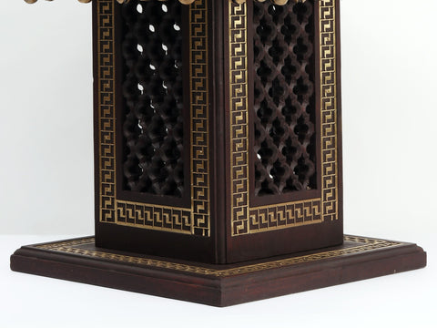 18" Wooden Designer Pedestal/Chowki with Dangling Ghungroos in Brass