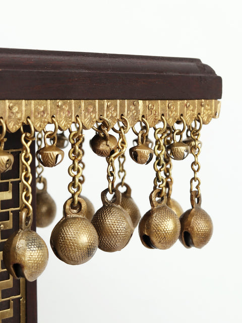18" Wooden Designer Pedestal/Chowki with Dangling Ghungroos in Brass