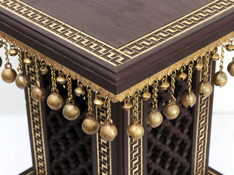18" Wooden Designer Pedestal/Chowki with Dangling Ghungroos in Brass