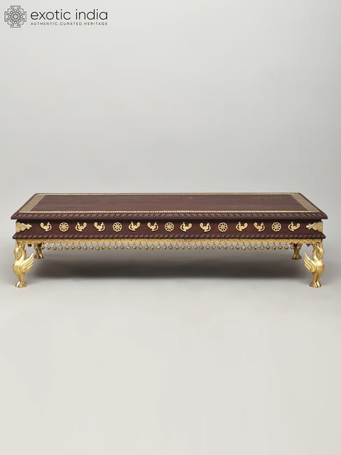 36" Rectangular Shape Designer Chowki with Dangling Ghungroos | Wood and Brass