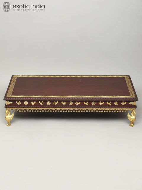 36" Rectangular Shape Designer Chowki with Dangling Ghungroos | Wood and Brass