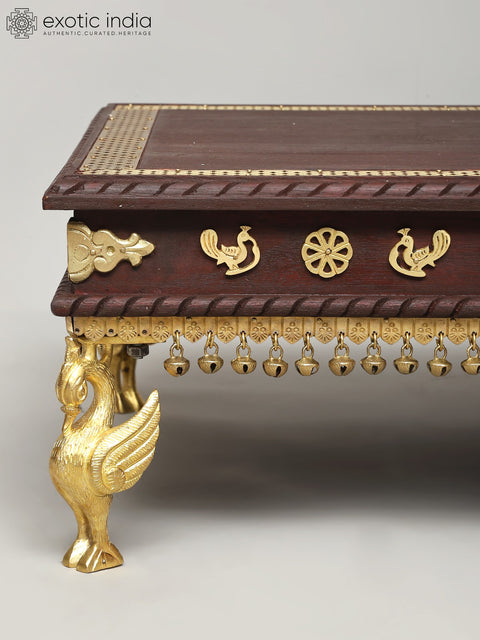 36" Rectangular Shape Designer Chowki with Dangling Ghungroos | Wood and Brass