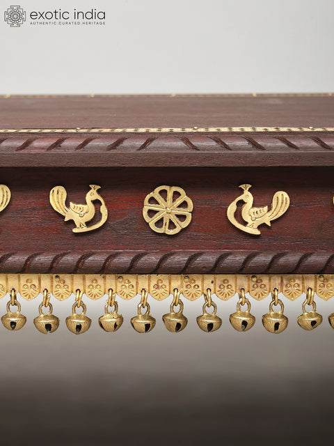 36" Rectangular Shape Designer Chowki with Dangling Ghungroos | Wood and Brass