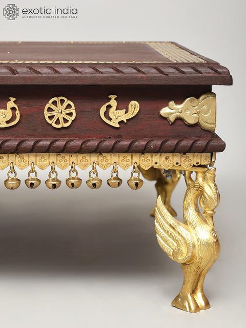 36" Rectangular Shape Designer Chowki with Dangling Ghungroos | Wood and Brass