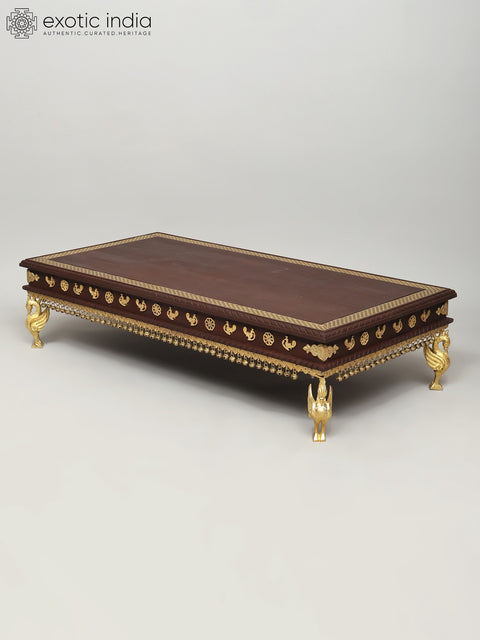 36" Rectangular Shape Designer Chowki with Dangling Ghungroos | Wood and Brass