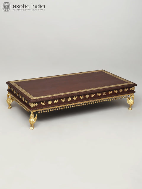 36" Rectangular Shape Designer Chowki with Dangling Ghungroos | Wood and Brass