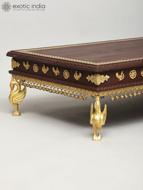 36" Rectangular Shape Designer Chowki with Dangling Ghungroos | Wood and Brass