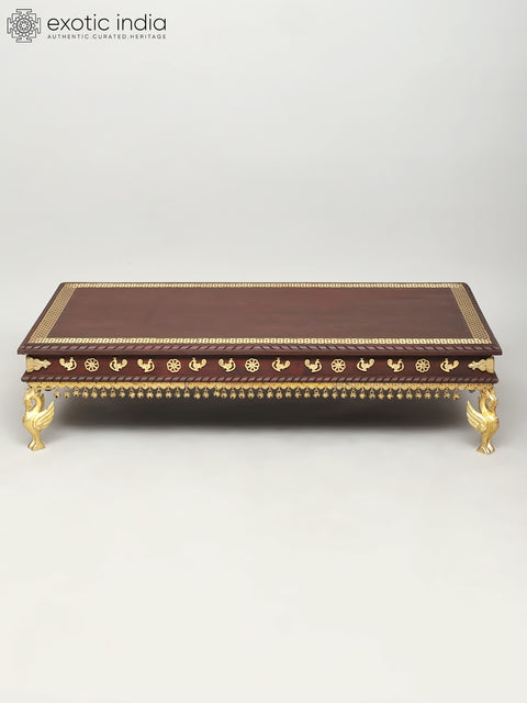 36" Rectangular Shape Designer Chowki with Dangling Ghungroos | Wood and Brass