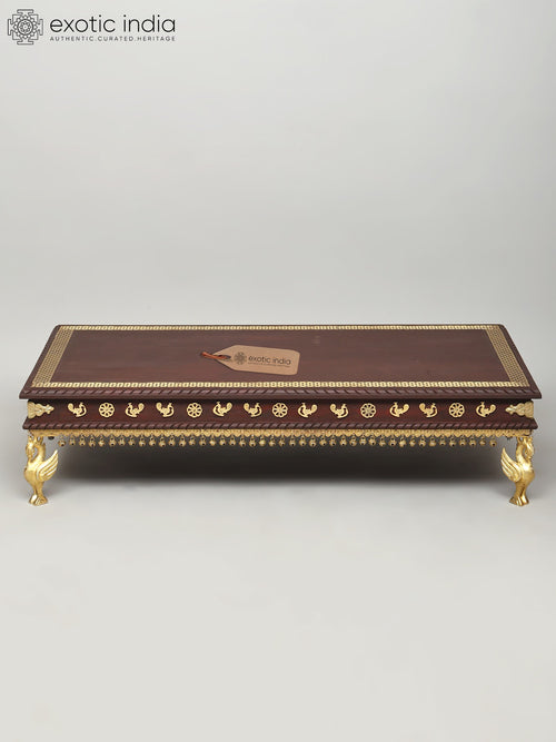 36" Rectangular Wood and Brass Chowki with Dangling Ghungroos