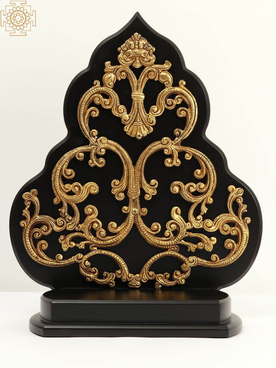 14" Wood and Brass Kirtimukha Deity Throne Wall Hanging