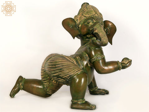 25" Crawling Baby Ganesha Idol in Brass