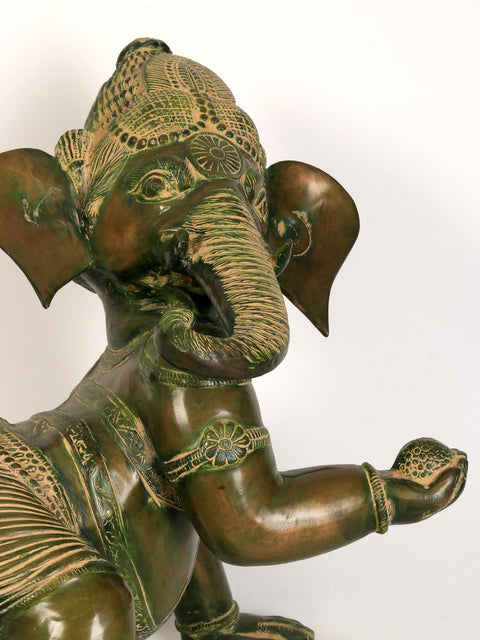 25" Crawling Baby Ganesha Idol in Brass