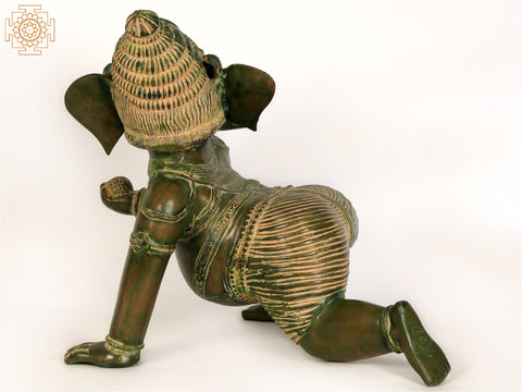 25" Crawling Baby Ganesha Idol in Brass