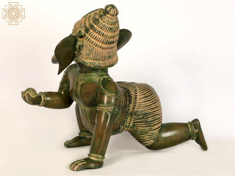 25" Crawling Baby Ganesha Idol in Brass