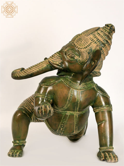 25" Crawling Baby Ganesha Idol in Brass