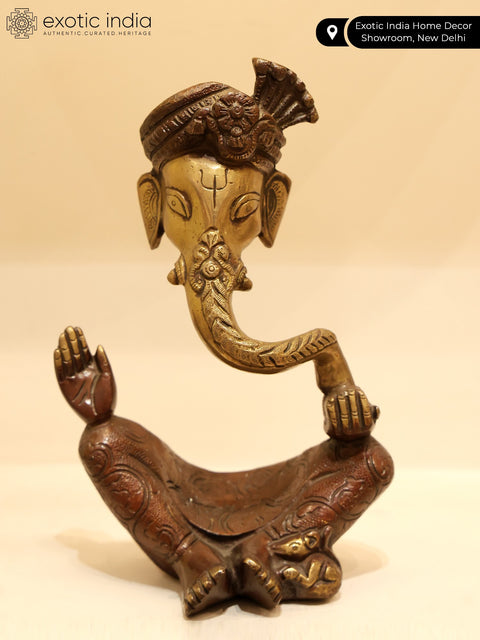 10" Brass Decorative Pagdi Ganesha | Home Décor