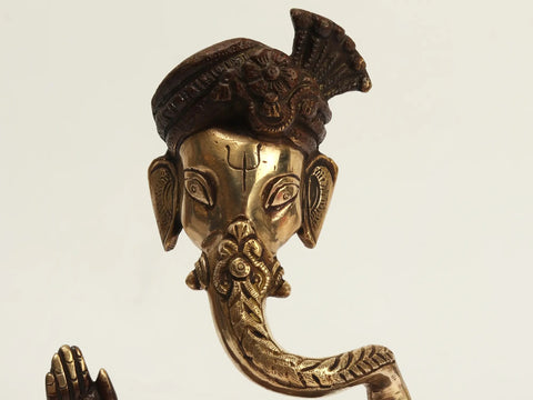 10" Brass Decorative Pagdi Ganesha | Home Décor