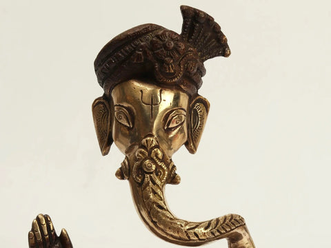 10" Brass Decorative Pagdi Ganesha | Home DŽcor