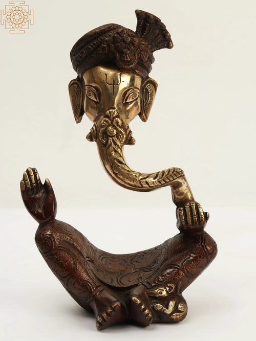 10" Brass Ganesha Idol with Decorative Pagdi for Home Pooja