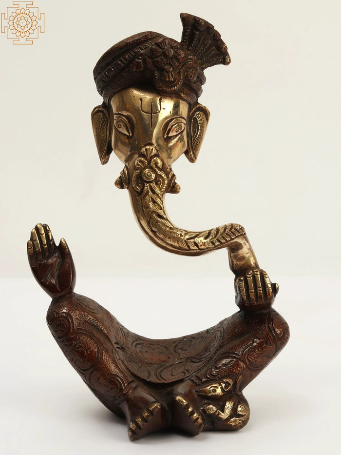 10" Brass Ganesha Idol with Decorative Pagdi for Home Pooja