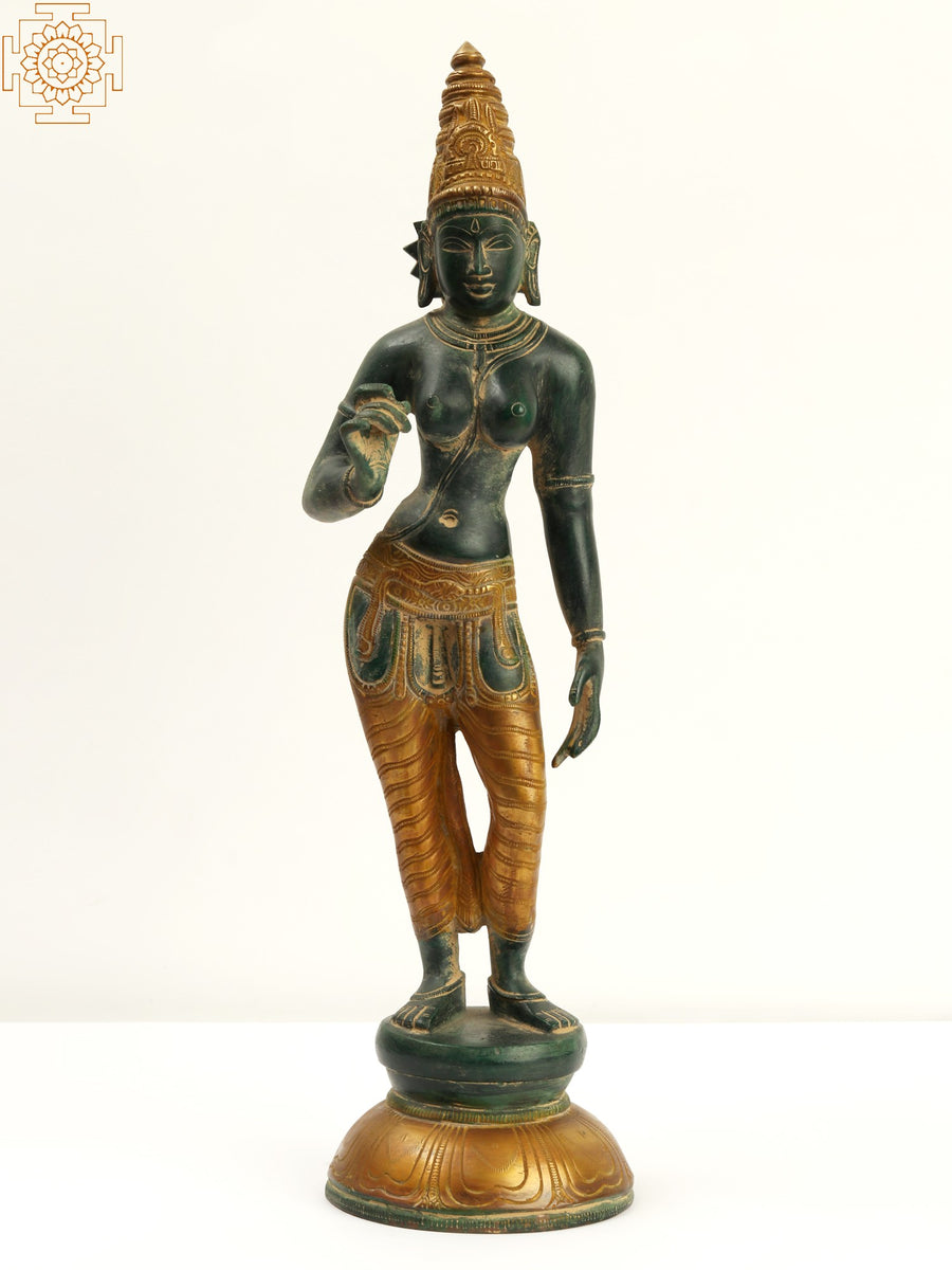 17" Goddess Parvati Triple Bent Posture Handmade Brass Statue