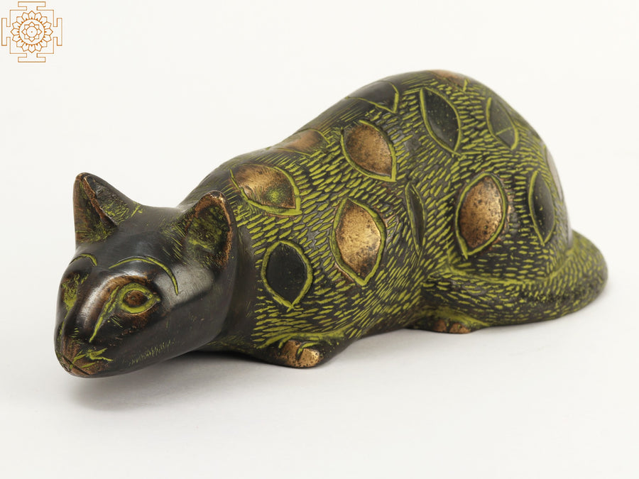 7" Brass Cat Statue in Hunting Pose for Home Decor