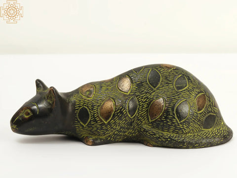 7" Brass Cat Statue In Hunting Pose | Home Decor