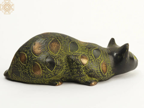 7" Brass Cat Statue In Hunting Pose | Home Decor
