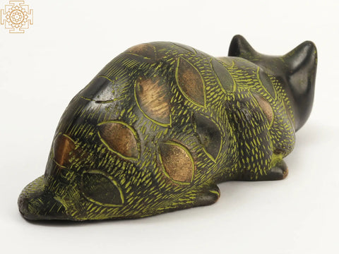 7" Brass Cat Statue In Hunting Pose | Home Decor