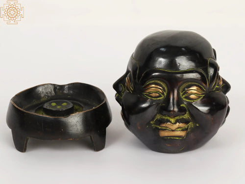 4" Brass Laughing Buddha Head Incense Burner Statue